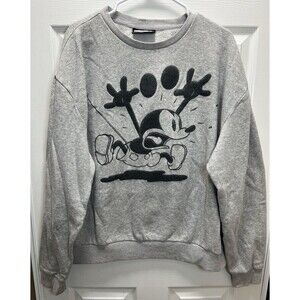 Disney Mickey Mouse Chenille Graphic Crewneck Sweatshirt Gray Size L￼